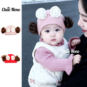 秋冬婴儿帽子女宝宝蝴蝶结假发丸子头护囟门胎帽婴幼儿公主套头帽