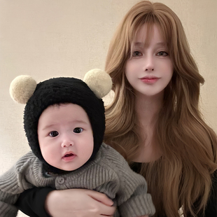 秋冬季婴儿帽子男女宝宝珊瑚绒保暖帽时尚球球婴幼儿童护耳套头帽