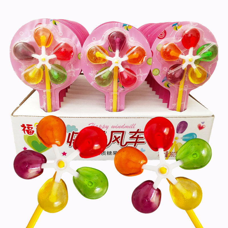 风车糖七彩旋转棒棒糖儿童礼物玩具五彩糖童趣旋转水果糖网红零食