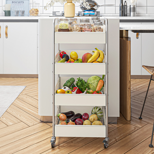 不锈钢厨房蔬菜置物架落地多层可移动小推车放水果蔬菜篮子收纳架