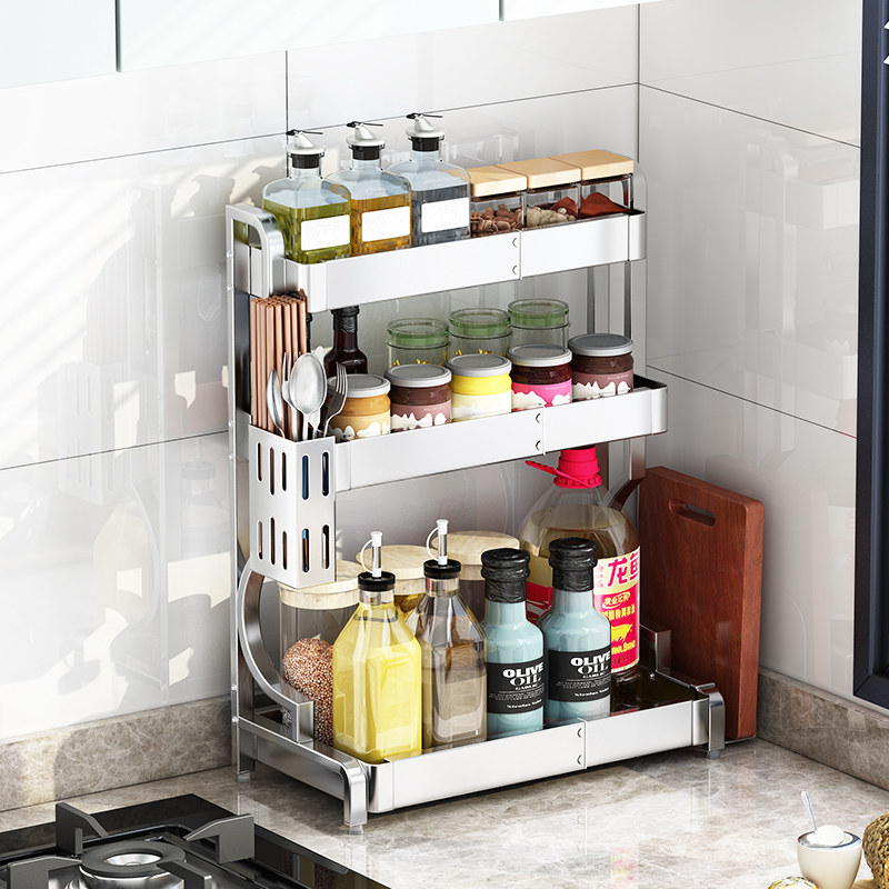 304不锈钢厨房调料置物架台面多功能家用收纳佐料味料瓶架子大全