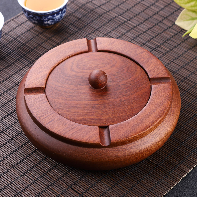 烟灰缸家用客厅带盖创意个性潮流花梨实木质大号卧室摆件中式复古