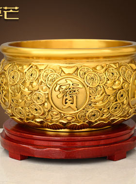 实心铜聚宝盆铜摆件客厅