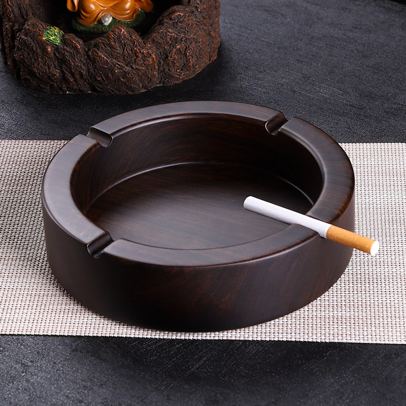 烟灰缸创意个性潮流家用客厅特大号黑檀实木复古中式木质北欧定制