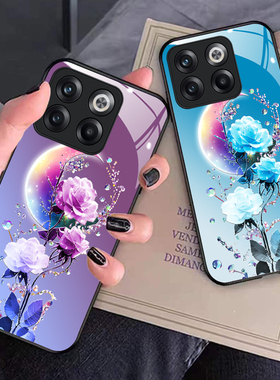 一加AcePro手机壳OnePlusACEpro时尚镜面玻璃壳oneplus aceP全包硅胶防摔PGP110女款月亮花网红1+AceP新款潮