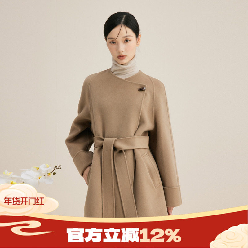 片断24冬圆领长袖系带优雅气质中长款大衣外套,女装/女士精品,毛呢外套,淘宝优惠券,粉丝福利购,淘宝优惠卷