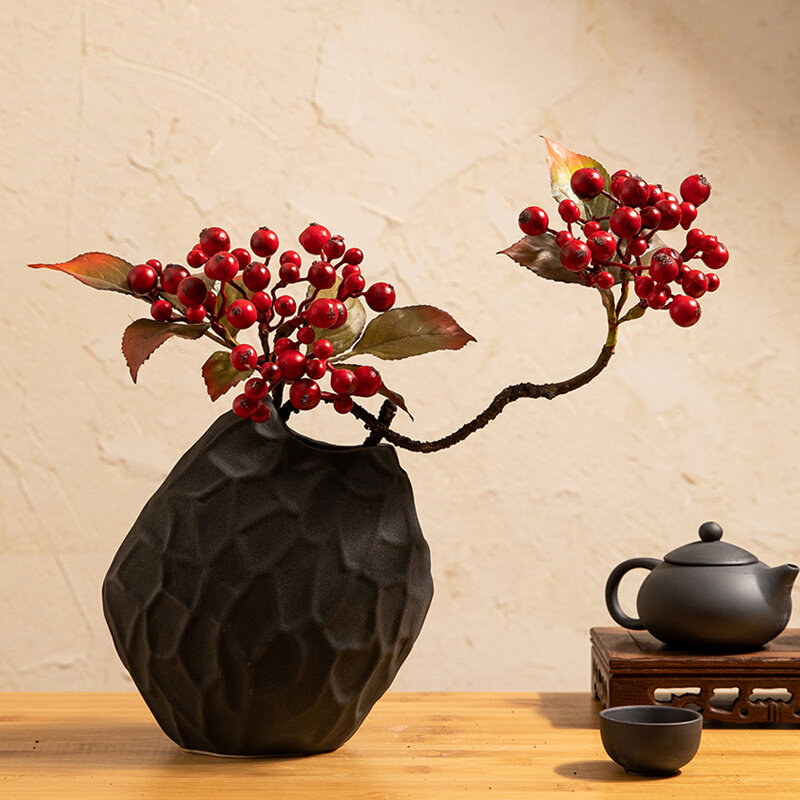 造型花枝浆果发财果蓝莓仿真花茶几玄关插花瓶套装摆件假花艺配材