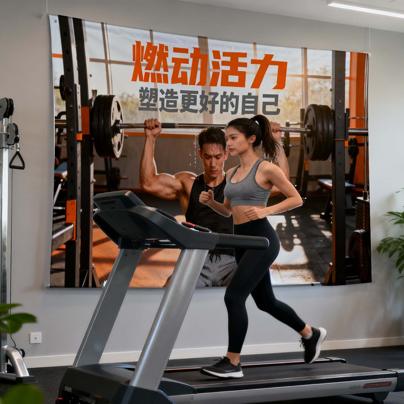 健身自律励志挂布健身房工作室场景墙面布置装饰氛围背景布创意