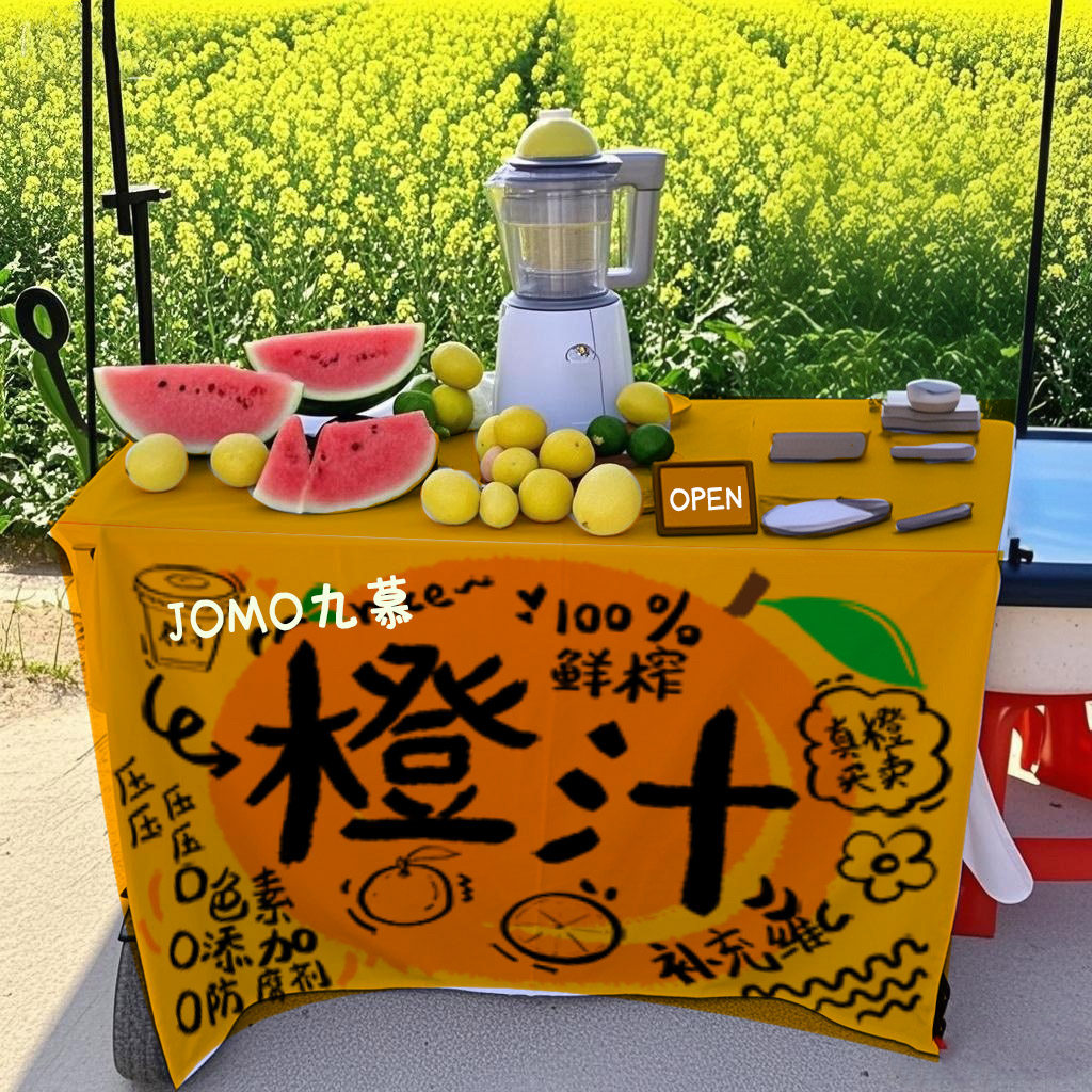 爆款夏季集市摆摊桌布柠檬茶橙汁鲜榨果汁冰粉广告布招牌装饰台布