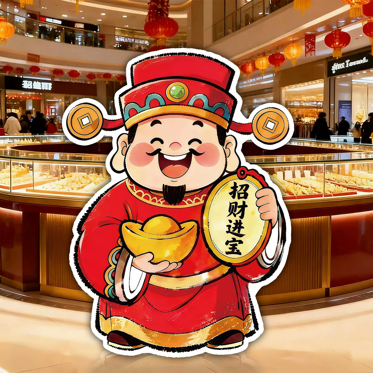 新年财神爷人形立牌挂件手工招财进宝车挂红色祝福挂饰摆件kt板