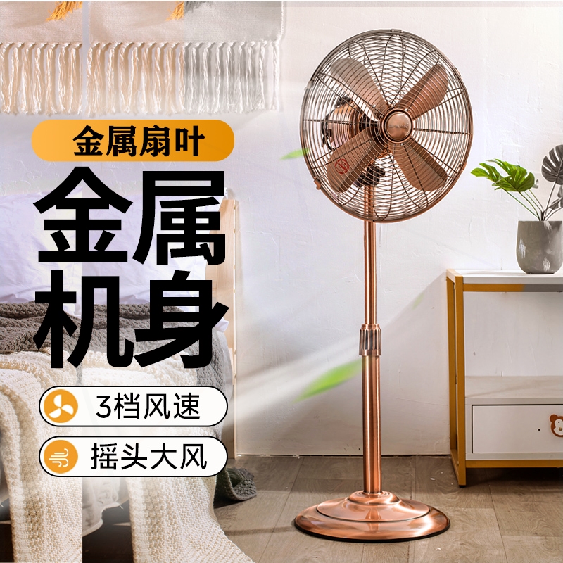 扇家用金属扇叶扇餐厅立式客厅仿古大风量非静音非猫复古落地电风