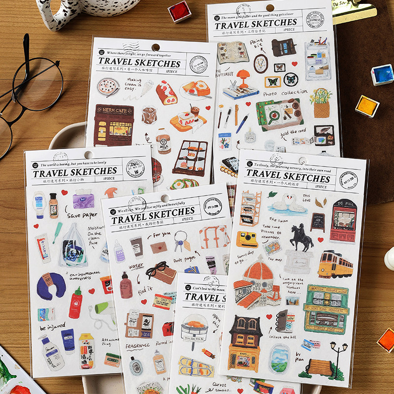 Infeel.Me旅行速写手帐和纸贴纸ins韩系杂志旅游生活手账素材贴画