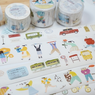 有点文创 举东西的小人/go!go!go!/花园小猫手帐胶带模切贴纸卷