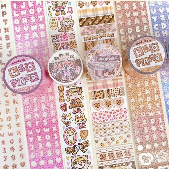 肉球胶带豹豹抱抱彩色字母贴纸卷