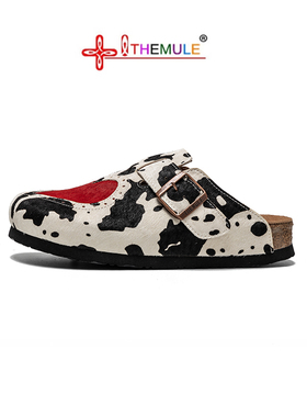 THEMULE包头半拖2025新款勃肯鞋女马毛牛奶纹软木鞋真皮厚底丑鞋