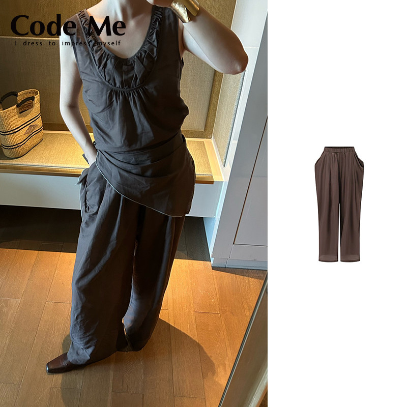 PIECEMIND飘带上衣黑茶棕长裤