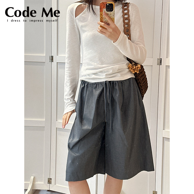 EPINGLER镂空露肩亚麻长袖T恤