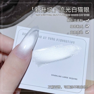 秋冬新款升级流光白猫眼甲油胶镜面玻璃珠超细腻磁粉绸缎瓷白猫眼