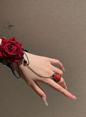 朋克风蕾丝手腕复古哥特配饰手链lolita手饰手套万圣节玫瑰花红色