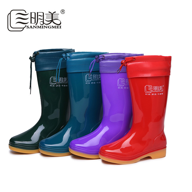 中筒女士雨鞋纯色防水滑