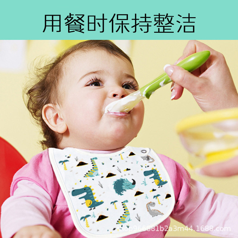 纯棉A类宝宝婴幼儿卡通印花按扣款口水巾 防水防脏三层口水兜围嘴
