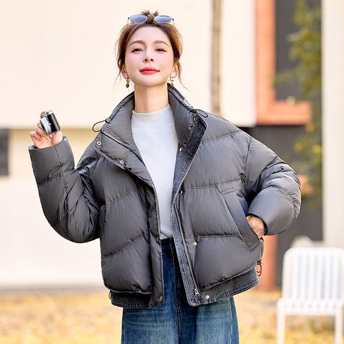 牛仔拼接短款羽绒服女冬小个子