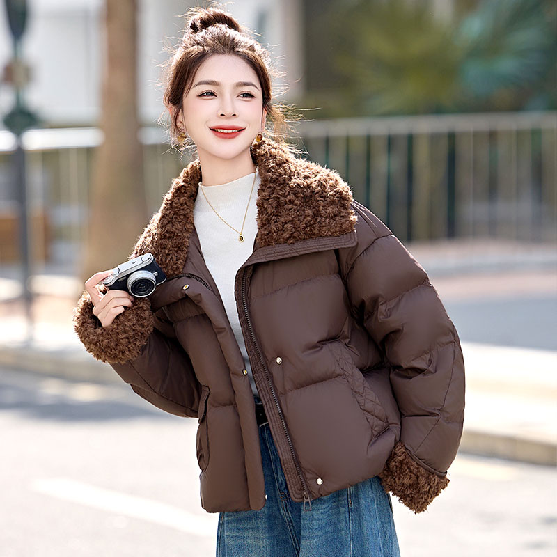 冬季女大翻领短款高级感羽绒服