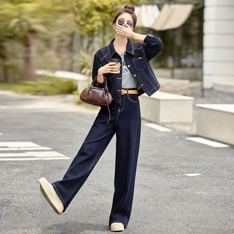 春装牛仔套装两件套女装2026新款今年流行爆款高级感两件套阔腿裤