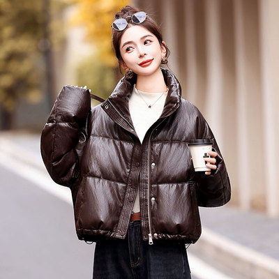 pu皮衣免洗羽绒服女士短款冬季