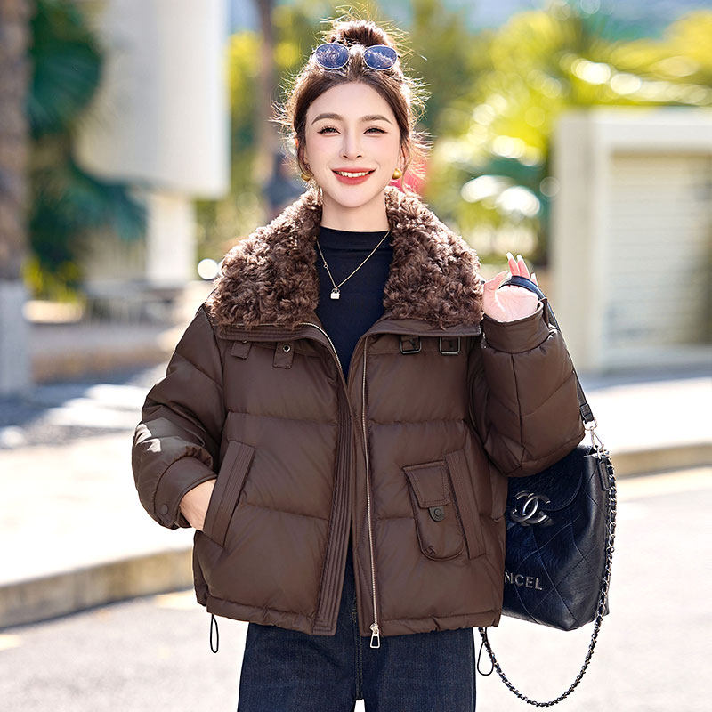 羊圈毛大翻领pu蛋白皮面免洗羽绒服女款冬季短款2025年新款小个子,女装/女士精品,羽绒服,淘宝优惠券,粉丝福利购,淘宝优惠卷