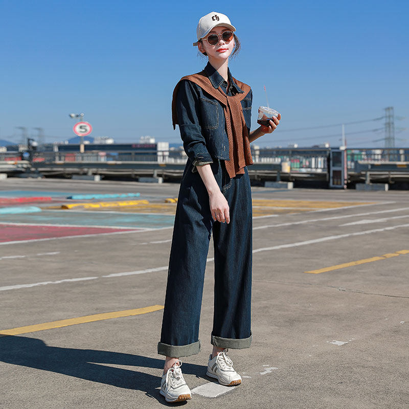 秋装女2025年新款牛仔套装阔腿裤两件套时尚秋季穿搭一整套高级感