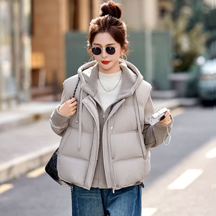 羽绒马甲卫衣两件套女2025超火新款独特超好看冬装休闲套装小个子