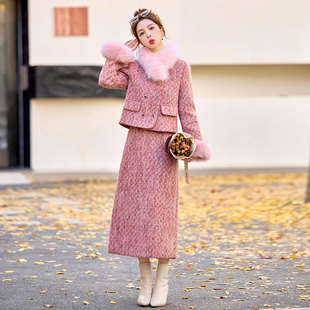 套装 冬装 长款 爆款 裙子两件套2025新款 狐狸毛领小香风羽绒外套冬款