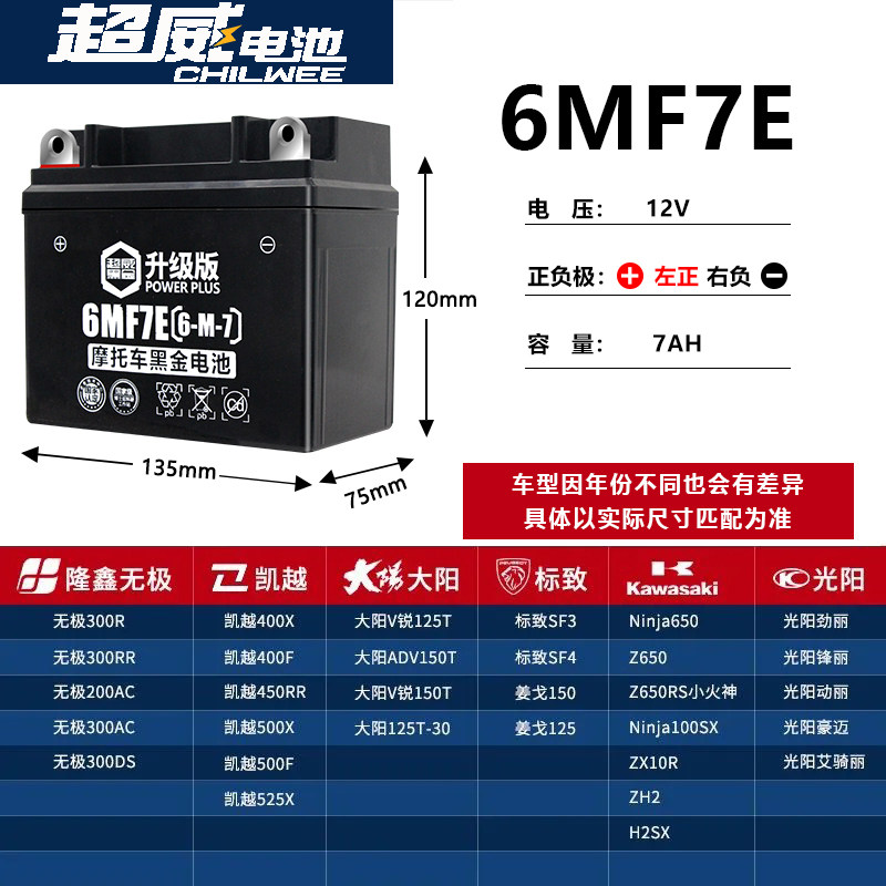 宗申比亚乔风行BYQ125-2E week8 fi叛逆者250摩托车电瓶12v蓄电池