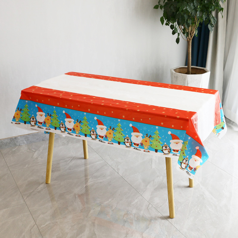 跨境一次性圣诞节桌布长方形塑料peva圣诞老人台布派对餐桌布