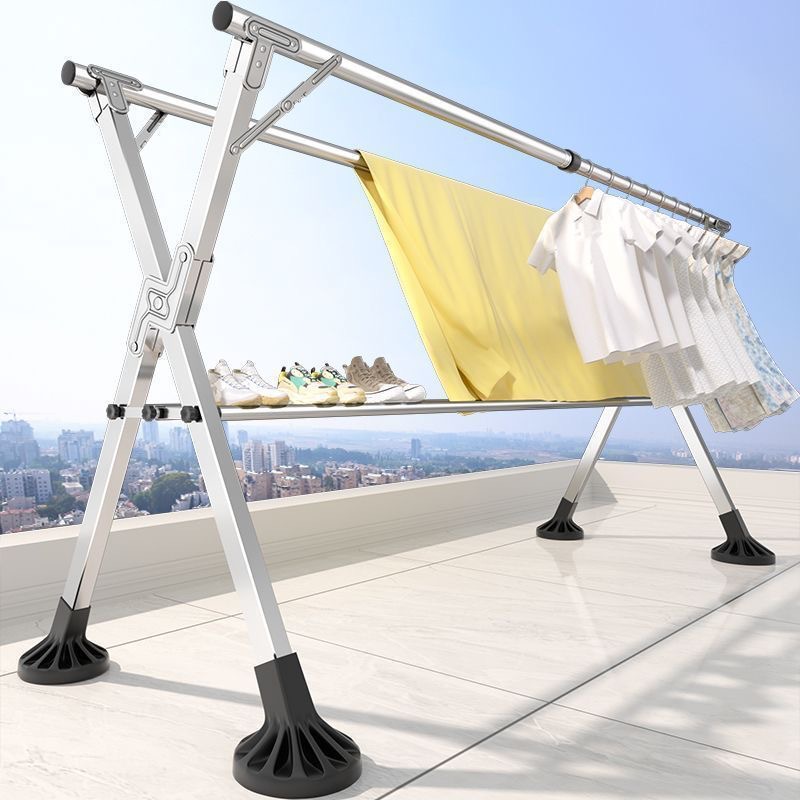 不锈钢晾衣架落地折叠伸缩晒衣架双杆晒被阳台挂衣架晾衣杆X型