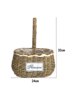 IYR7草编手提花篮藤编花筐竹编鲜花插花提篮小花篮编织篮篮子多肉
