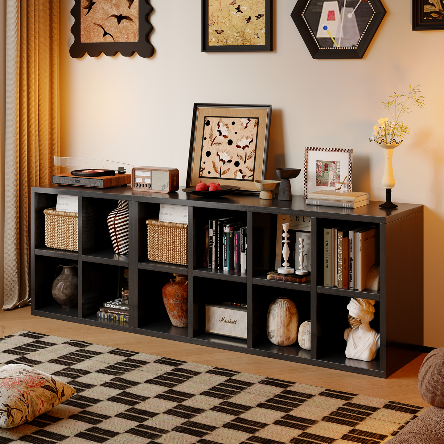 【出口品质】全实木！格子书架柜