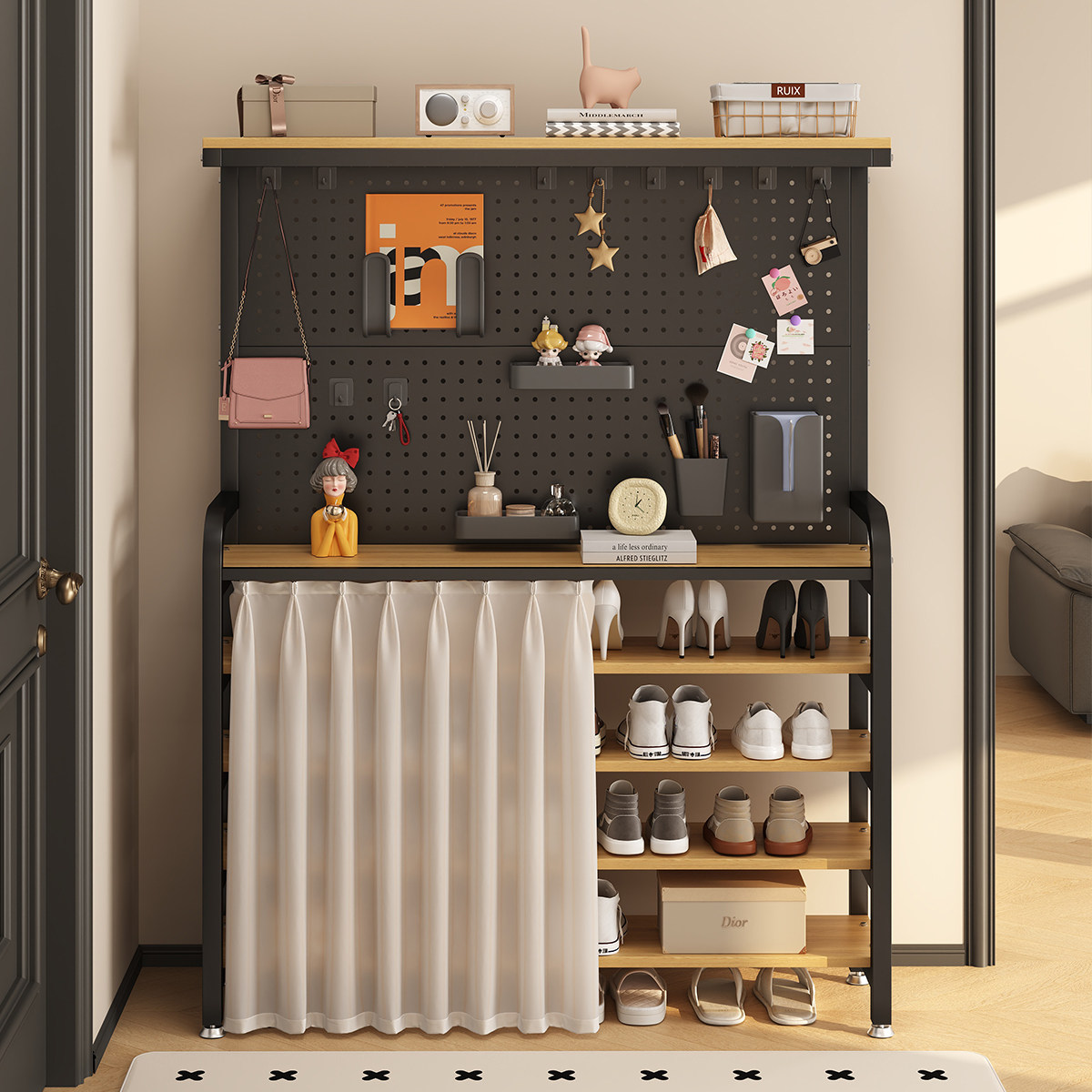 洞洞板鞋架多层家用门口入户门后玄关置物挂衣架一体收纳防尘遮挡,住宅家具,鞋架,淘宝优惠券,粉丝福利购,淘宝优惠卷
