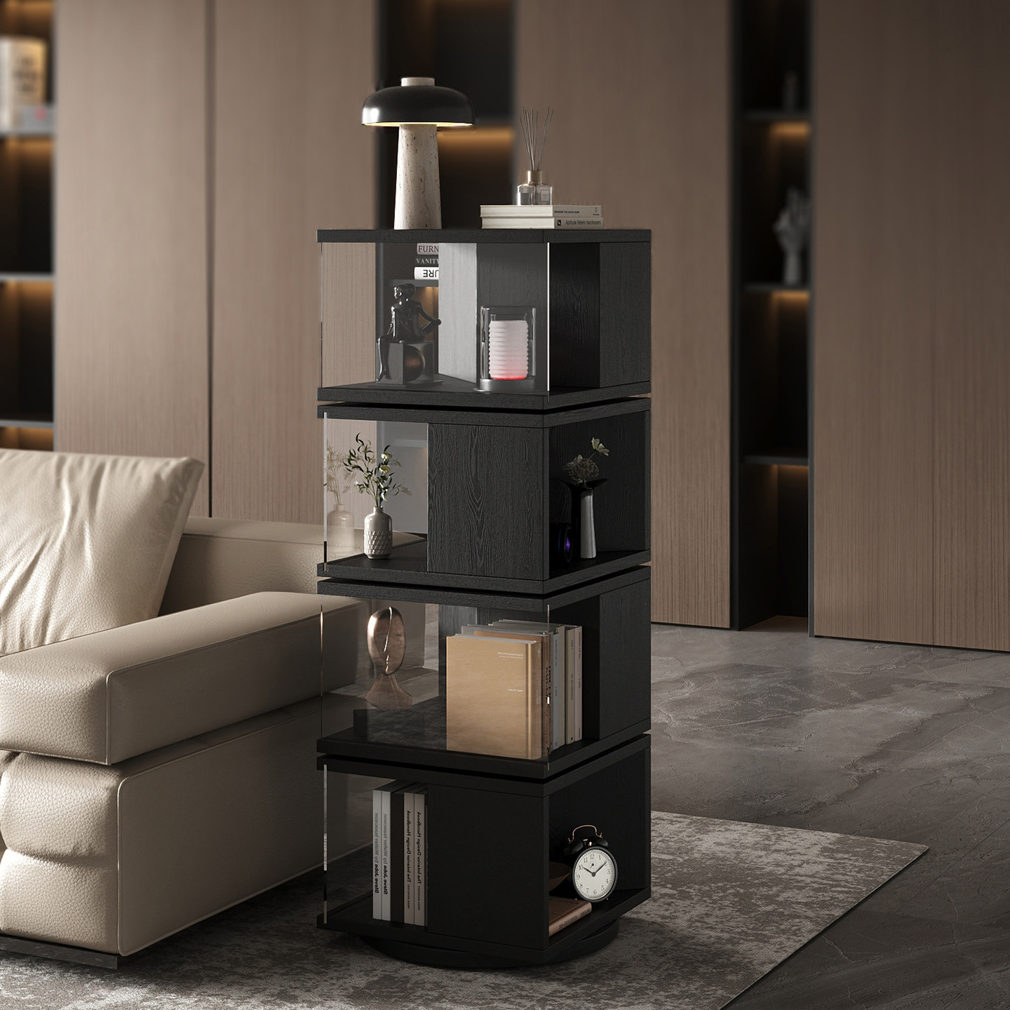 旋转书架多层落地客厅转角置物架实木轻奢高级感书柜多功能展示柜,住宅家具,旋转书架,淘宝优惠券,粉丝福利购,淘宝优惠卷