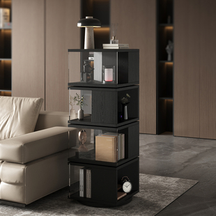 旋转书架多层落地客厅转角置物架实木轻奢高级感书柜多功能展示柜