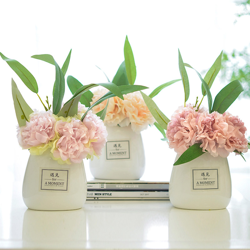 简约餐桌花艺摆件仿真花艺摆放茶几花艺摆件尤加利桉树叶绣球套装