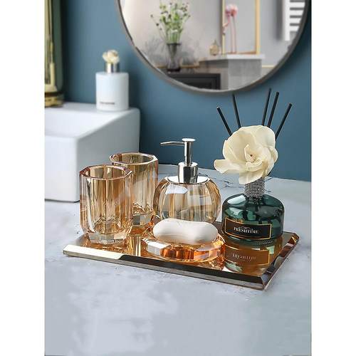 高档水晶玻璃洗漱套装情侣漱口刷牙杯托盘套件洗手液瓶按压分装瓶