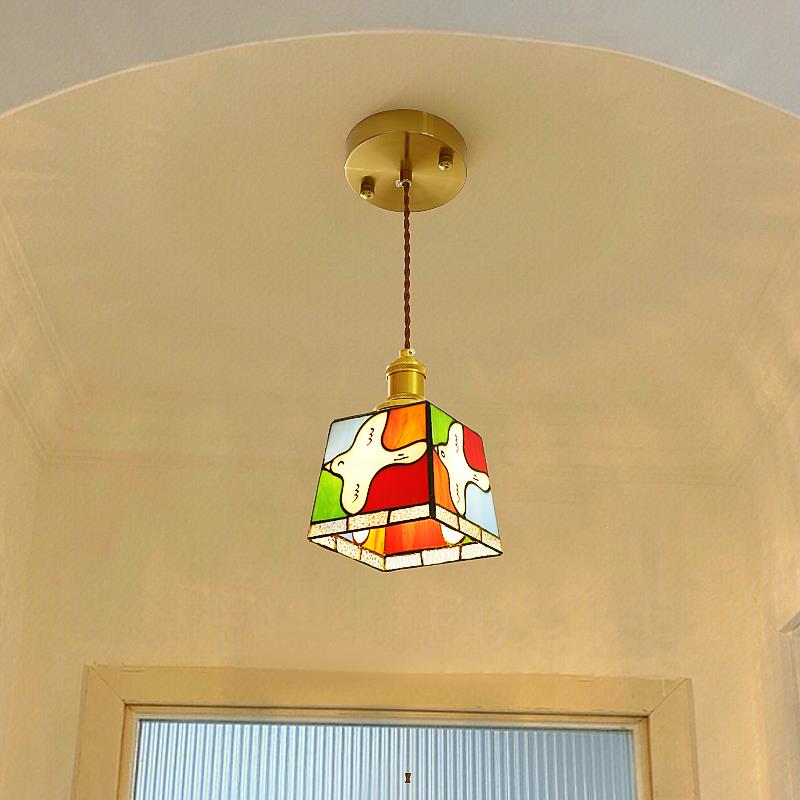 2024新款彩色玄关过道小吊灯和平鸽玻璃日式复古餐厅吊线灯casa