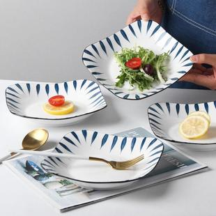 家用餐具菜盘 6个日式 盘子 创意陶瓷菜碟子ins风方形早餐盘套装