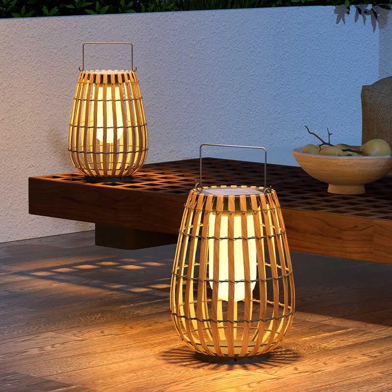 太阳能户外桌面灯藤艺编织庭院露台氛围风灯防水别墅手提草坪灯
