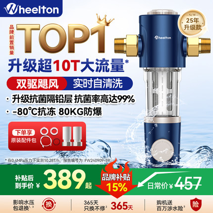 惠尔顿前置过滤器家用反冲洗净水器自动清洗超10T全屋P0038Pro