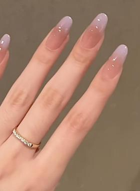 芋泥奶酪纯手工穿戴甲紫色渐变夏日甜美光疗甲可拆卸可重复使用