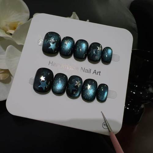 【墨蓝星饰】墨尔本追光猫眼蓝调猫眼石星星元素显白小众手工美甲