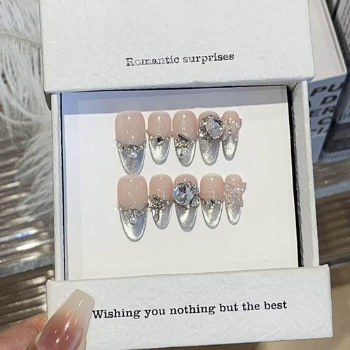 裸色温柔合集纯手工穿戴甲显白美甲成品指甲贴片